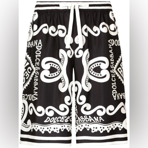 DOLCE & GABBANA 100% Silk Bandana Print Navy Blue Shorts Size IT 48 $1295 NWT - Picture 2 of 11